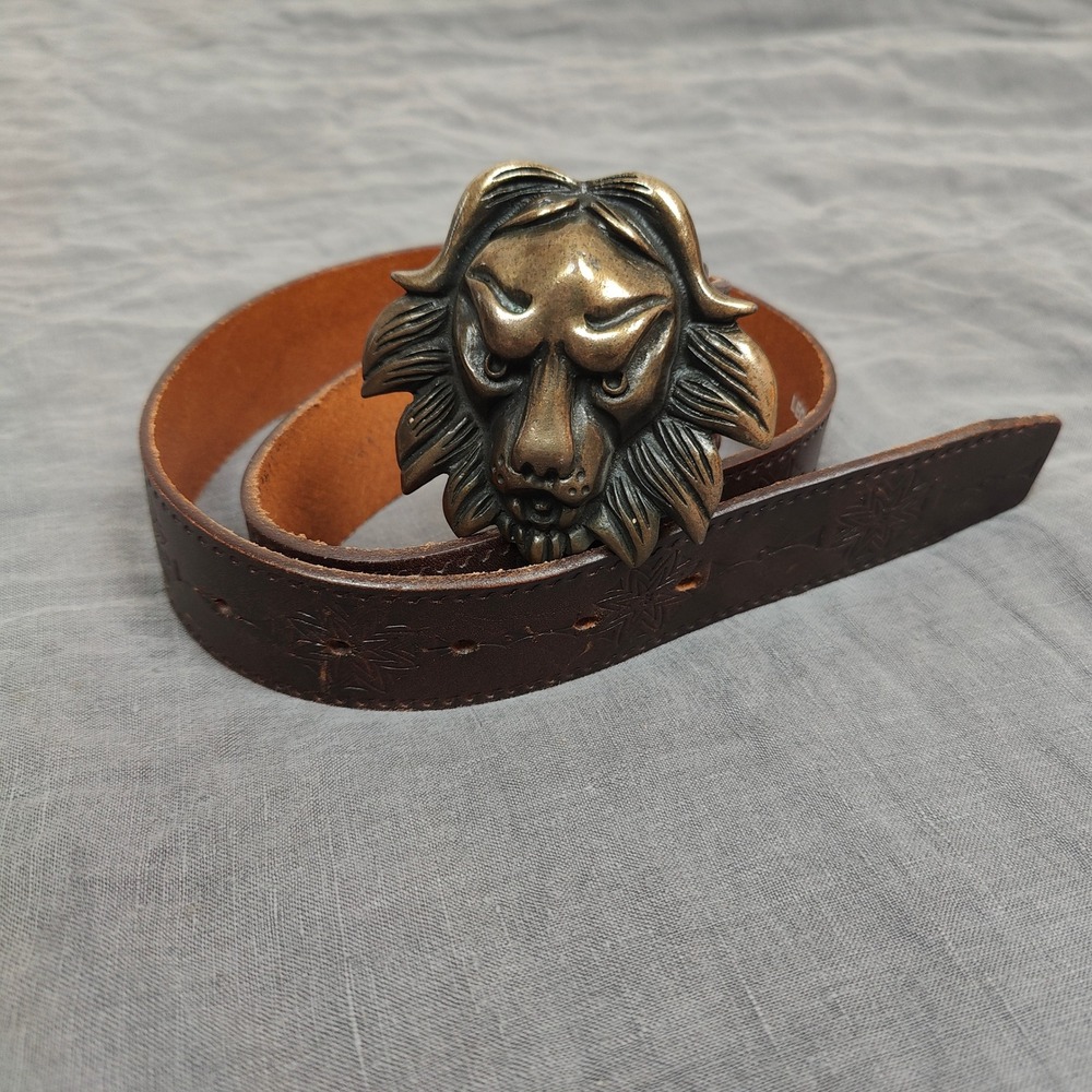 Vintage Y2K Diesel Lion Buckle Belt Brown Leather Mens Size 80 Made in Italy - Picture 4 of 12